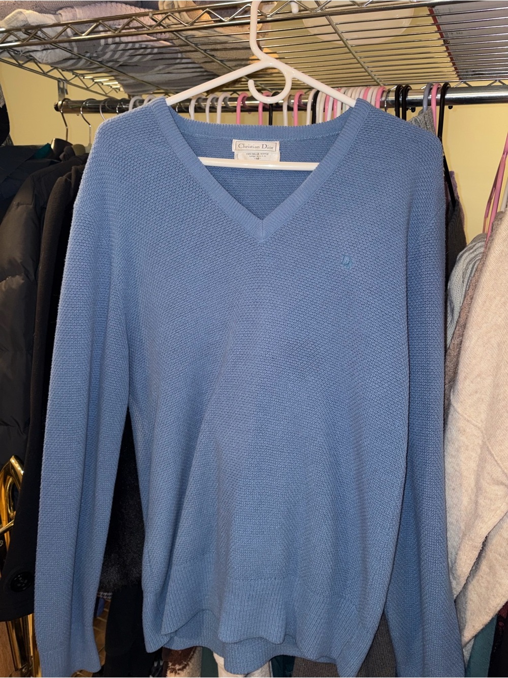 Dior Men’s Sky Blue V-Neck Knit Sweater